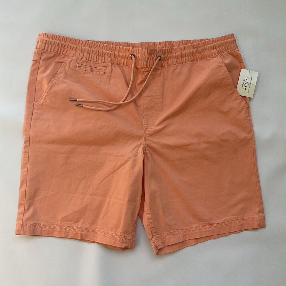 Guess Men's Twill Walking Short In Orange Elastic Waist Size XL